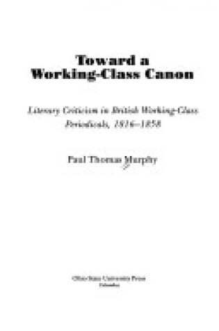 Cover of Towards a Working-class Canon
