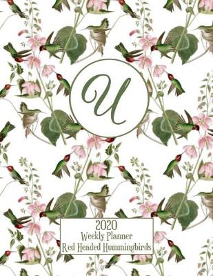 Book cover for 2020 Weekly Planner - Red Headed Hummingbirds - Personalized Letter U - 14 Month Large Print
