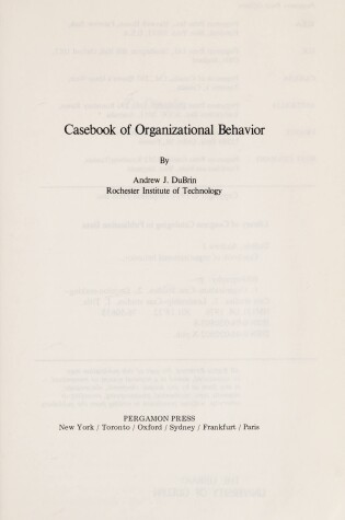 Cover of Casebook of Organizational Behaviour