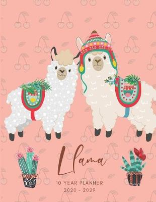 Book cover for 2020-2029 10 Ten Year Planner Monthly Calendar Llama Goals Agenda Schedule Organizer