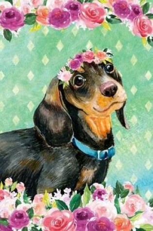 Cover of Bullet Journal Notebook for Dog Lovers Black and Tan Dachshund in Flowers 2