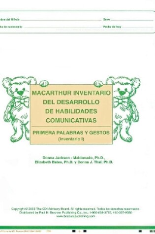 Cover of Macarthur Communicative Development Inventories (Cdis) Inventario I: Primeras Palabras y Gestos (Package of 25)