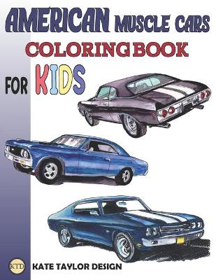 Book cover for American muscle cars coloring book for kids