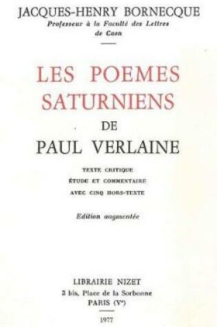 Cover of Les Poemes Saturniens de Paul Verlaine