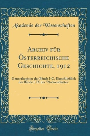 Cover of Archiv Für Österreichische Geschichte, 1912