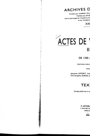 Cover of Actes de Vatopedi. II