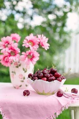 Book cover for Pretty Pink Tablescape with Cherries Journal