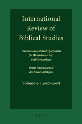 Cover of International Review of Biblical Studies, Volume 54 (2007-2008)