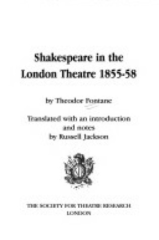 Cover of Shakespeare in the London Theatre 1855-58