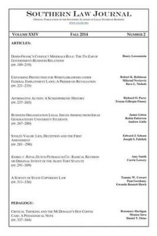 Cover of Southern Law Journal, Vol. XXIV, No. 2, Fall 2014