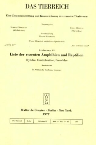 Cover of Liste Der Rezenten Amphibien Und Reptilien. Hylidae, Centrolenidae, Pseudidae