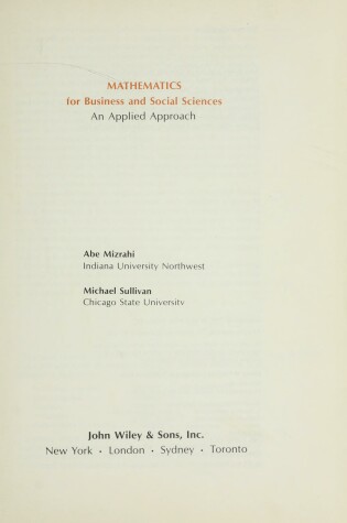 Cover of Mathematics for Business and Social Sciences