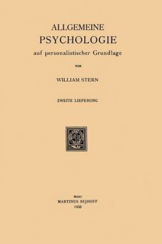 Cover of Allgemeine Psychologie Auf Personalistischer Grundlage