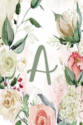 Cover of Notebook 6"x9" Lined, Letter/Initial A, Green Cream Floral Design