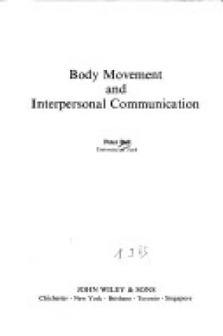 Cover of Body Movement and Interpersonal Communication