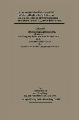 Book cover for Der Stand der Bakteriophagenforschung
