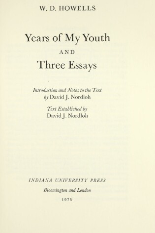 Cover of Years of My Youth and Three Essays