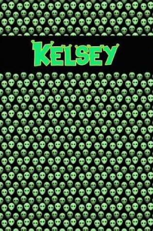 Cover of 120 Page Handwriting Practice Book with Green Alien Cover Kelsey