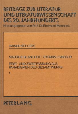 Cover of Maurice Blanchot: Thomas L'Obscur