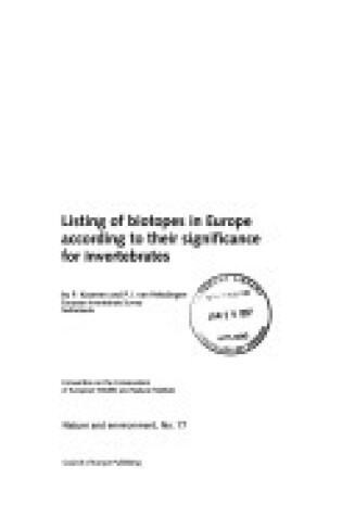 Cover of Listing of Biotopes in Europe According to Their Significance for Invertebrates