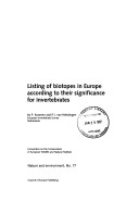 Book cover for Listing of Biotopes in Europe According to Their Significance for Invertebrates