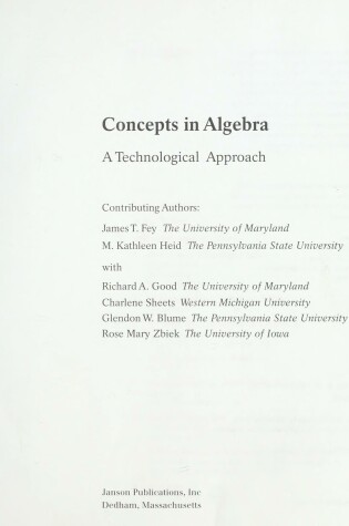 Cover of Concepts in Algebra