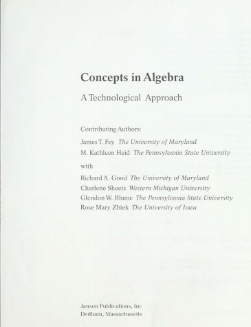 Book cover for Concepts in Algebra