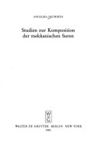 Cover of Studien Zur Komposition Der Mekkanischen Suren