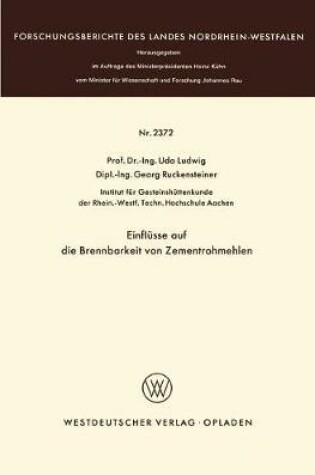 Cover of Einflusse Auf Die Brennbarkeit Von Zementrohmehlen