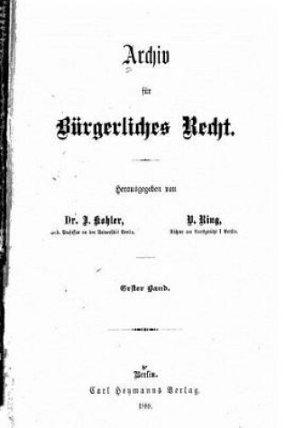 Cover of Archiv fur Burgerliches Recht