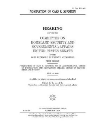 Cover of Nomination of Cass R. Sunstein