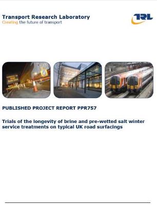 Cover of Trials of the longevity of brine and pre-wetted salt winter service treatements on typical UK road surfacings