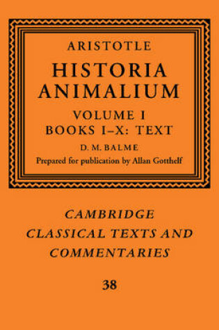 Cover of Aristotle: 'Historia Animalium': Volume 1, Books I-X: Text