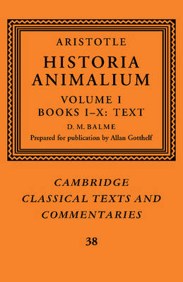 Book cover for Aristotle: 'Historia Animalium': Volume 1, Books I-X: Text