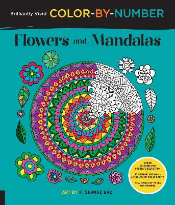 Cover of Brilliantly Vivid Color-by-Number: Flowers and Mandalas