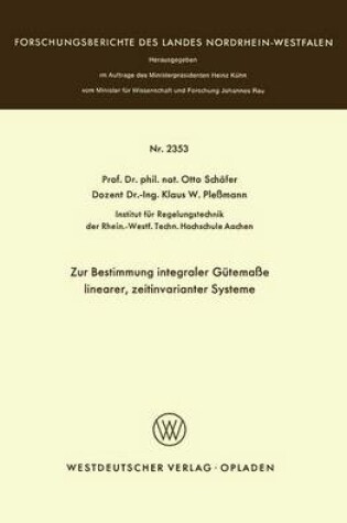 Cover of Zur Bestimmung Integraler Gutemasse Linearer, Zeitinvarianter Systeme