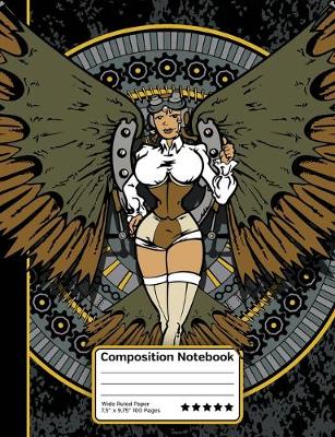 Book cover for Steampunk Victorian Woman Mechanical Wings Vintage Composition Notebook