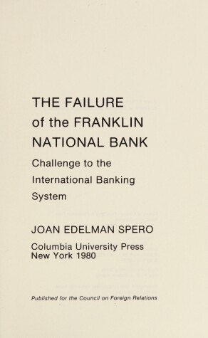 Book cover for The Failure of the Franklin National Bank