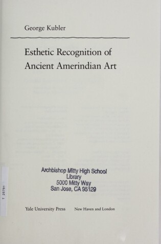 Cover of Aesthetic Recognition of Ancient Amerindian Art