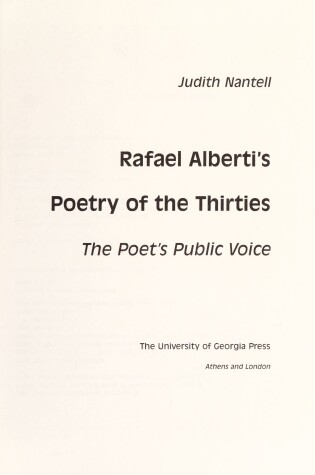 Cover of Rafael Alberti's Poetry of the Thirties