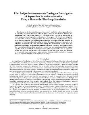 Book cover for Pilot Subjective Assessments During an Investigation of Separation Function Allocation Using a Human-In-The-Loop Simulation