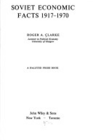 Cover of Clarke: Soviet *Economic* Facts