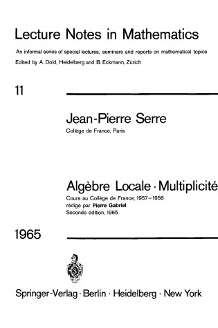 Cover of Algebre Locale, Multiplicites