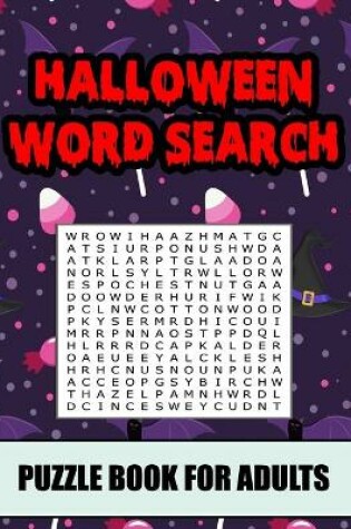 Cover of halloween search word puzzle book for adults