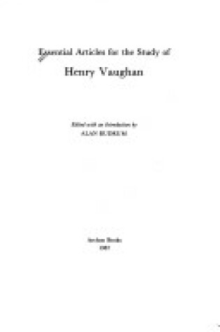 Cover of Essential Articles for the Study of Henry Vaughan