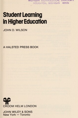Cover of Wilson: *Student* Learning in Higher Edu