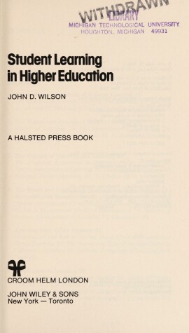 Book cover for Wilson: *Student* Learning in Higher Edu
