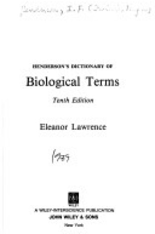 Cover of Henderson's Dictionary of Biological Terms