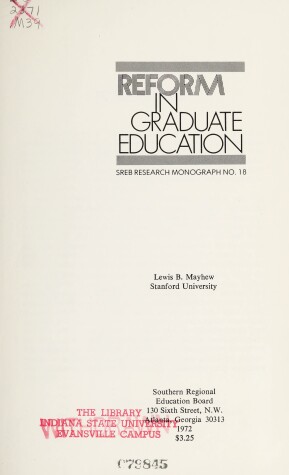 Book cover for Reform in Graduate and Professional Education