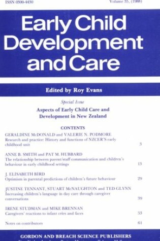 Cover of Aspects Of Early Child Care De